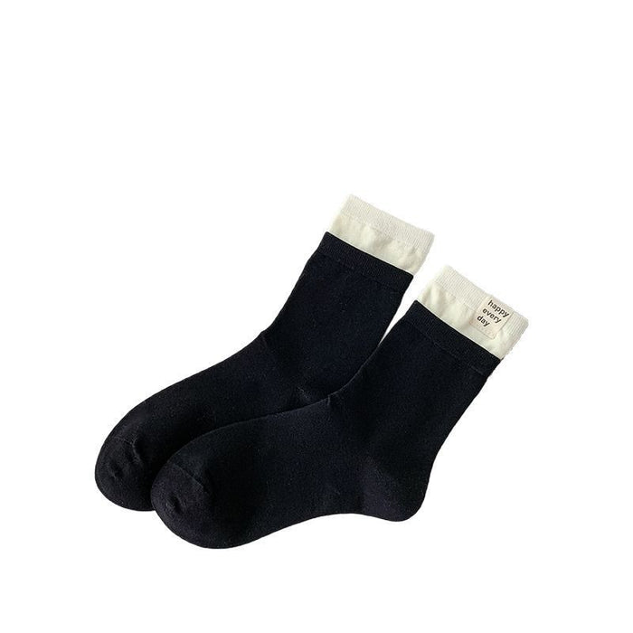 Wholesale Socks, cotton socks, mid tube socks, heart-shaped embroidered pile socks, double ribbed spliced long socks, anti odor boneless cotton socks