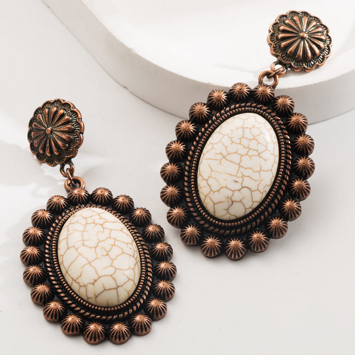 Wholesale Turquoise alloy vintage geometric earrings