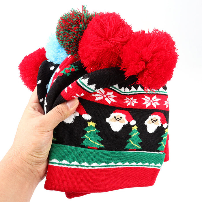 Wholesale Warm jacquard wool hat with cuffs and balls Christmas hat with elk earmuffs