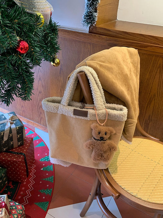 Wholesale Plush,  retro-style,  cute double-sided faux lamb wool handbag