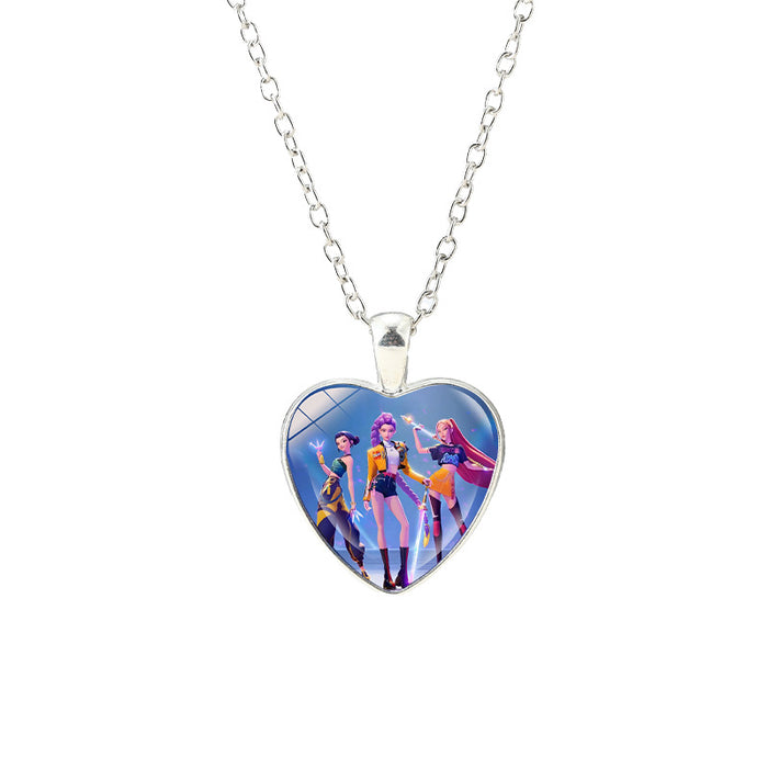 Wholesale Anime Kpop glass heart pendant Necklaces