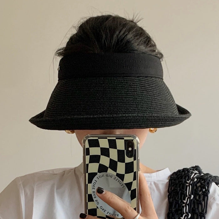 Wholesale Sunscreen hollow roof straw hat, large eave sunshade hat, UV resistant sunshade straw hat