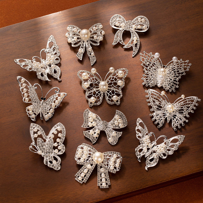 Wholesale Butterfly Diamond Pearl Brooch Collar Elegant Corsage  Heavy Industry Pin