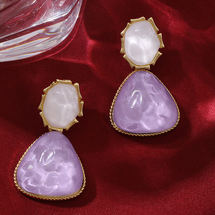 Wholesale Color blocking water ripple retro triangular circular unique light luxury design earrings