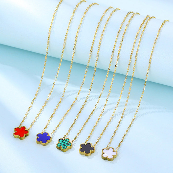 Wholesale Stainless Steel Four-leaf Clover Double-sided Diamond Necklace Women's