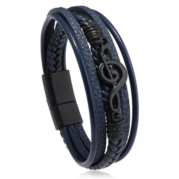 Wholesale Men's Bracelet Music Symbol Simple Leather Multi-layer Bracelet Magnetic Buckle Jewelry