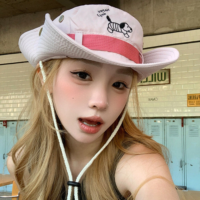 Wholesale Cute Sausage Dog Cartoon Pink Mountaineering Hat Outdoor Camping Hiking Sunshade Fisherman's Hat