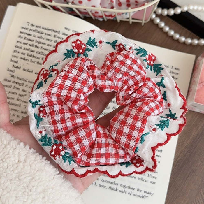 Wholesale Cherry Check Lace Fabric Hairband JDC-HS-Suim002