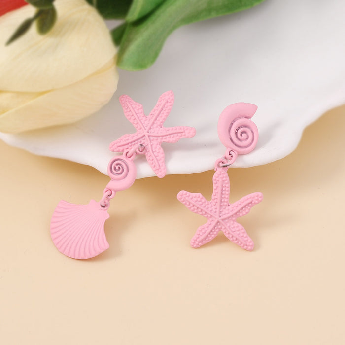 Wholesale Ocean Series Asymmetrical Starfish Shell Painted Zinc Alloy Earrings JDC-ES-YueLi008