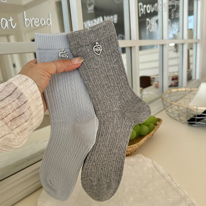 Wholesale Love button socks, middle tube socks, Fried Dough Twists cotton pile socks