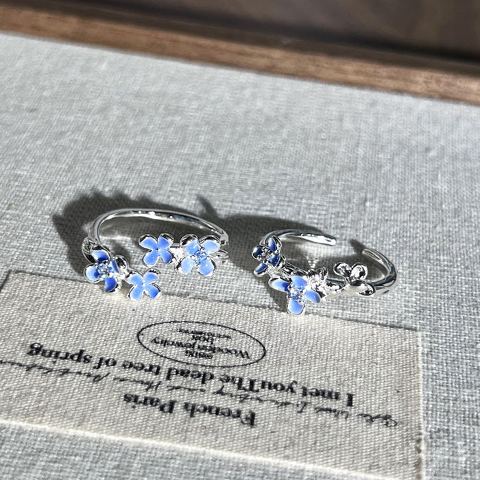 Wholesale Enamel flower opening ring temperament silver ring