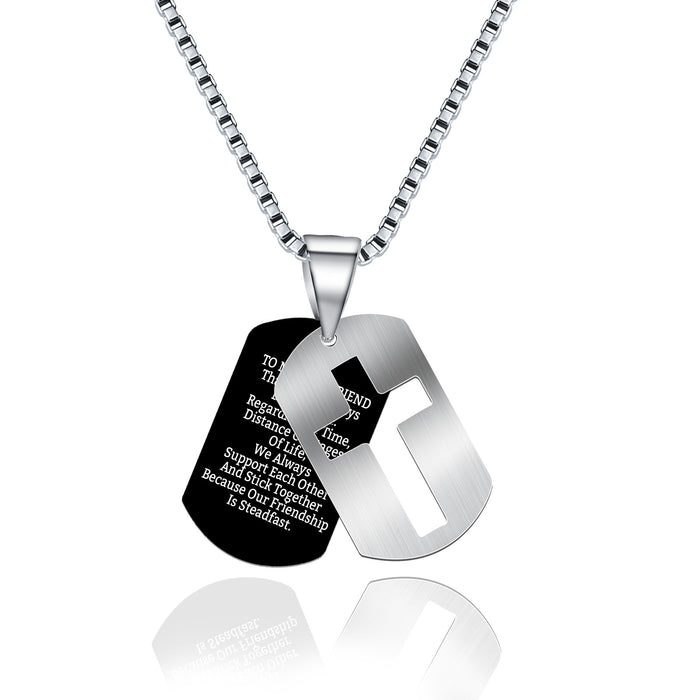 Wholesale Men's necklace stainless steel military brand hollow cross pendant stainless steel engraved necklace