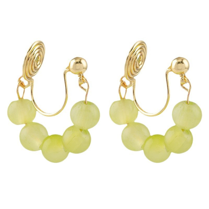 Wholesale Gentle temperament, green round bead earrings, versatile earrings, no ear holes, mosquito coils, ear clips