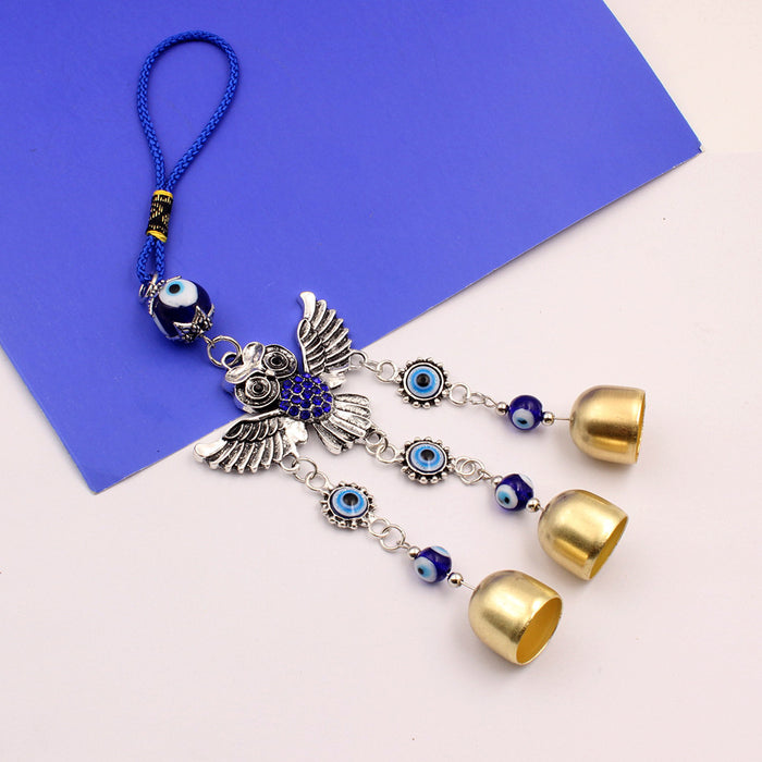 Wholesale Alloy Flying Owl Blue Diamond Copper Bell Eye Car Pendant