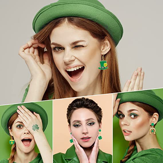 Wholesale Irish Festival Party Alloy Earrings Fashion St. Patrick's Day Shamrock Hat Earrings Women