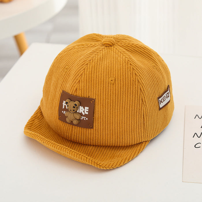 Wholesale thick corduroy cartoon bear logo simple children' s soft-brimmed hat baby cap