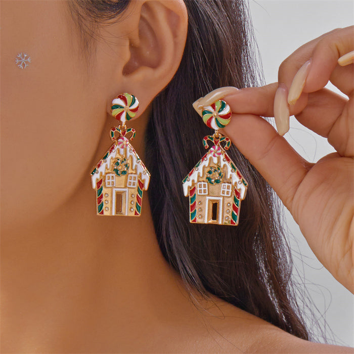 Wholesale Christmas Snowman Snowflake Earrings Red Beaded Design Holiday Fashion Accessory