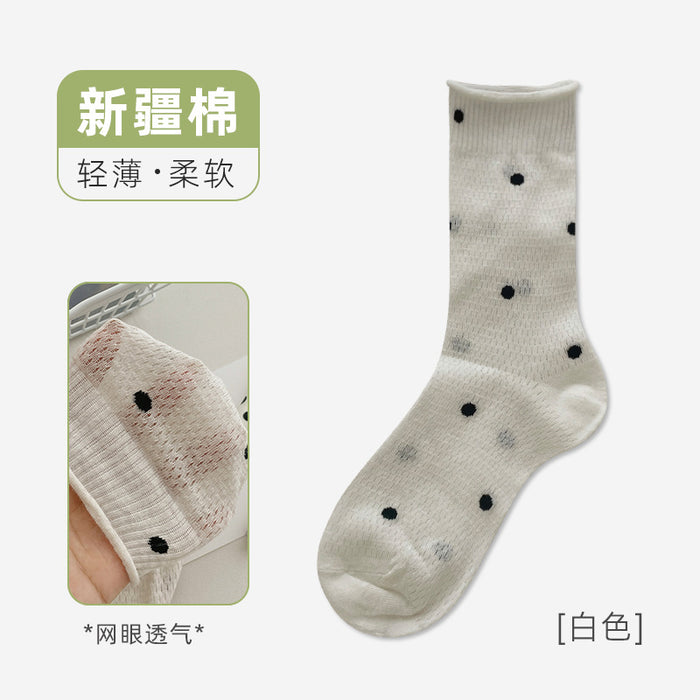 Wholesale Dotted pile socks, thin mesh breathable midsole socks with rolled edges and boneless versatility