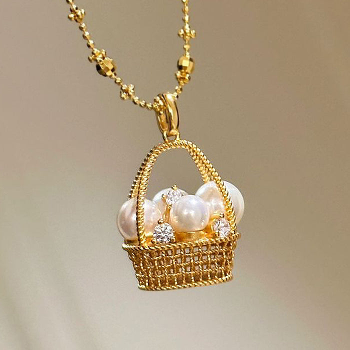 Wholesale Magic Chain Pearl Small Flower Basket Necklace Flash Diamond Clavicle Chain