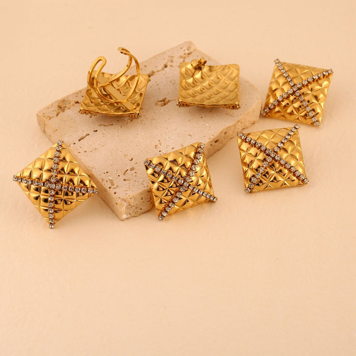 Wholesale Original Design Stainless Steel Square Earrings Set with Zircon, Light Luxury and High Grade Jewelry