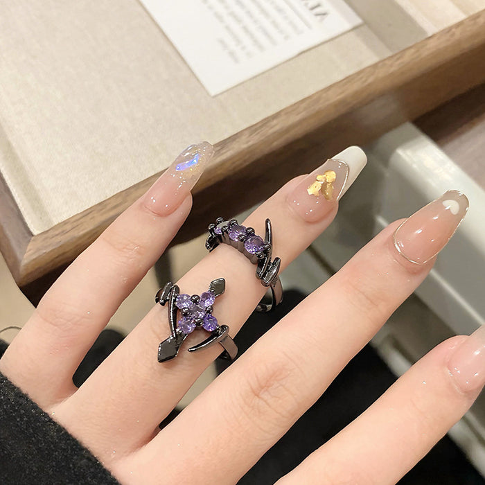 Wholesale Advanced Purple Diamond Series Open Ring Creative, Small and Versatile, Elegant Accessory, Finger Ring