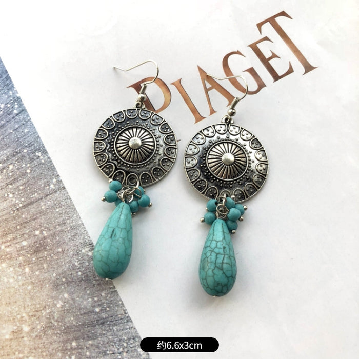 Wholesale Alloy Vintage Turquoise Ethnic Style Earrings JDC-ES-Luox009