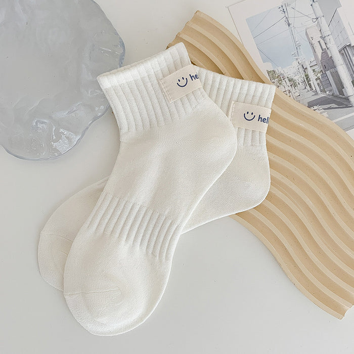 Wholesale Socks Embroidered Smiling Face Middle Socks Sports Long Socks