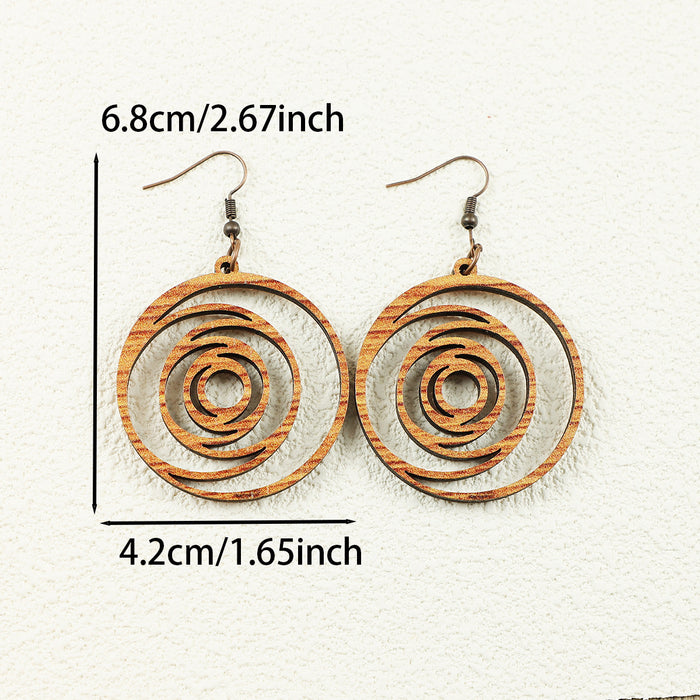 Wholesale Retro Holiday Versatile Bohemian Style Leopard Print Wooden Hollow Women' s Earrings Round Earrings