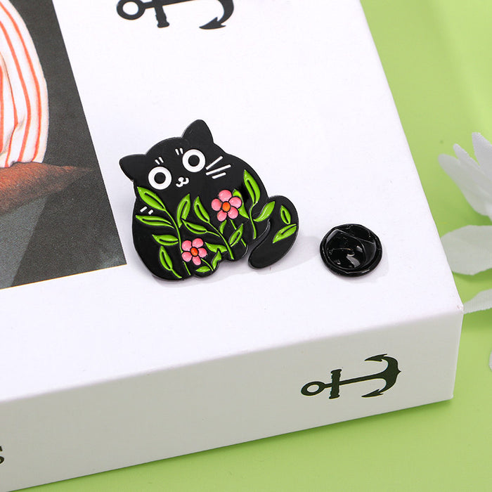Wholesale Original cute black cat flowers and plants alloy brooch