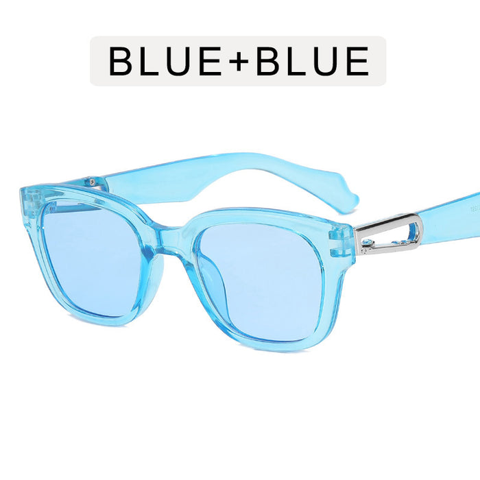 Wholesale Fashionable hook square internet famous sunglasses, new retro transparent blue sunglasses
