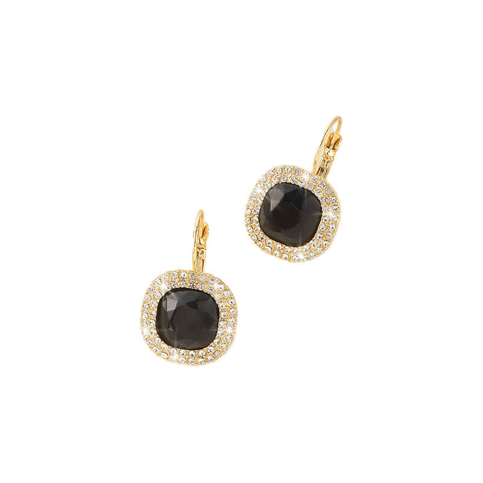 Wholesale Minimalist diamond studded female=niche fashion temperament earrings retro light luxury black earrings high-end silver needle wholesale