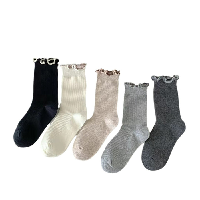 Wholesale Socks, tube socks, pure cotton, girls' contrasting lace, long pile socks