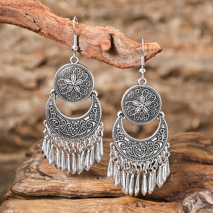 Wholesale Retro Flower Metal Tassel Earrings for Women - Chic Fashion