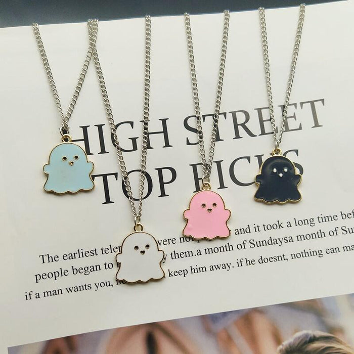 Wholesale Cartoon color oil dripping ghost necklace black and white ghost pendant personality simple cool niche  jewelry