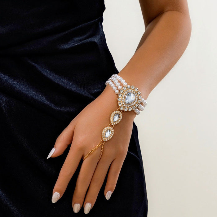 Wholesale Exaggerated design, pearl studded diamond water droplet bracelet, ring, one-piece bracelet, high-end necklace