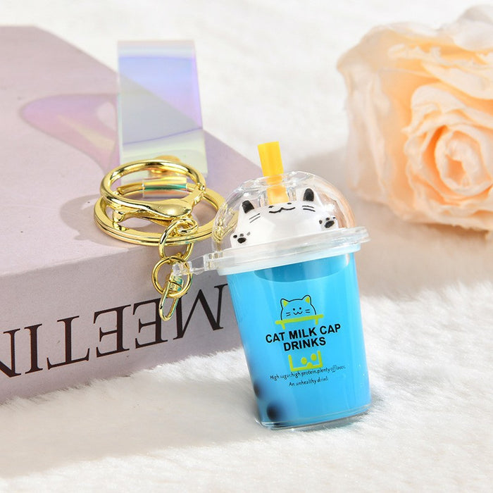 Wholesale Quicksand Cat Bubble Tea Keychain