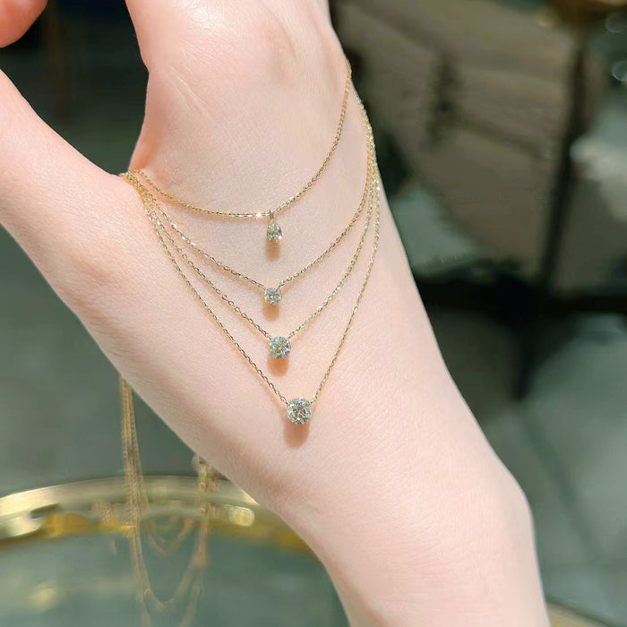 Wholesale   round non-claw diamond necklace 925  silver gold plated 10/20/30 stacked clavicle chain