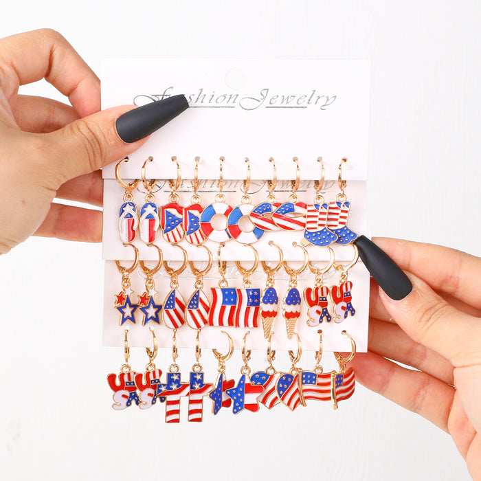 Wholesale National Flag Ice Cream Star Boots Cross Love Set Earrings Cross Border Accessories