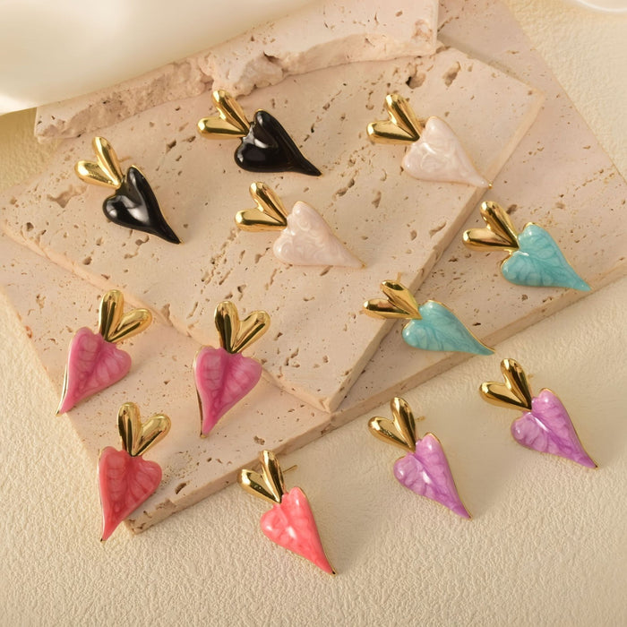 Wholesale Stainless Steel Heart Oil Drop Earrings Peach Heart Earrings