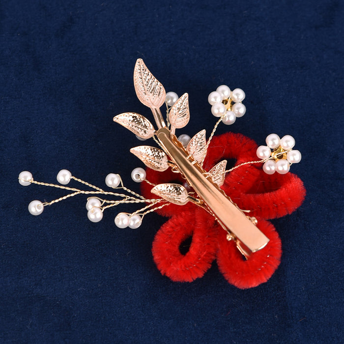 Wholesale Original handmade flower pearl leaf hair clip, multi-color plush duckbill clip