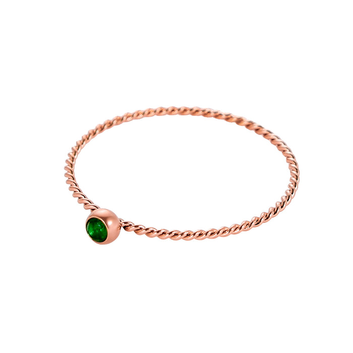 Wholesale Twisted ring with zircon ring stainless steel gold-plated birthstone twisted tail ring