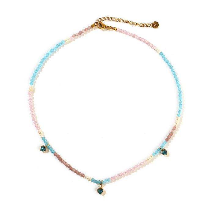 Wholesale Personalized stainless steel cherry necklace with bow pendant, natural stone heart necklace wholesale