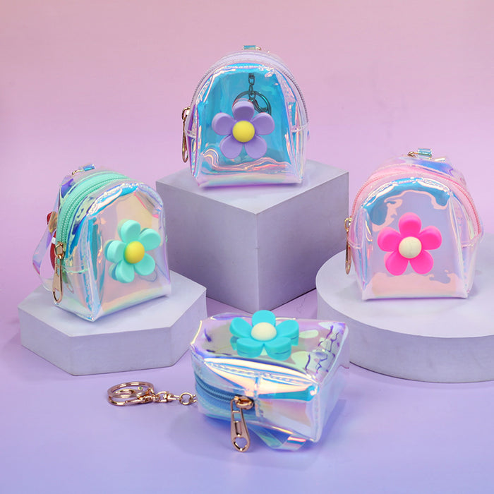 Wholesale Laser Transparent Flower Design Backpack Purse With Zipper Stylish Everyday Coin Purse Gift