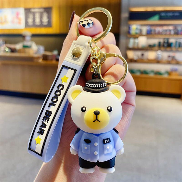 Wholesale Creative Cartoon Resin Police Bear Doll Keychain JDC-KC-XingLao008