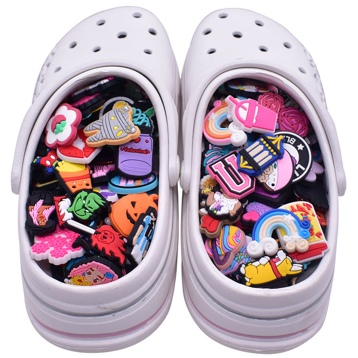 Wholesale 100 random hole shoe buckle accessories cute cartoon PVC soft rubber shoe flower decoration buckle set