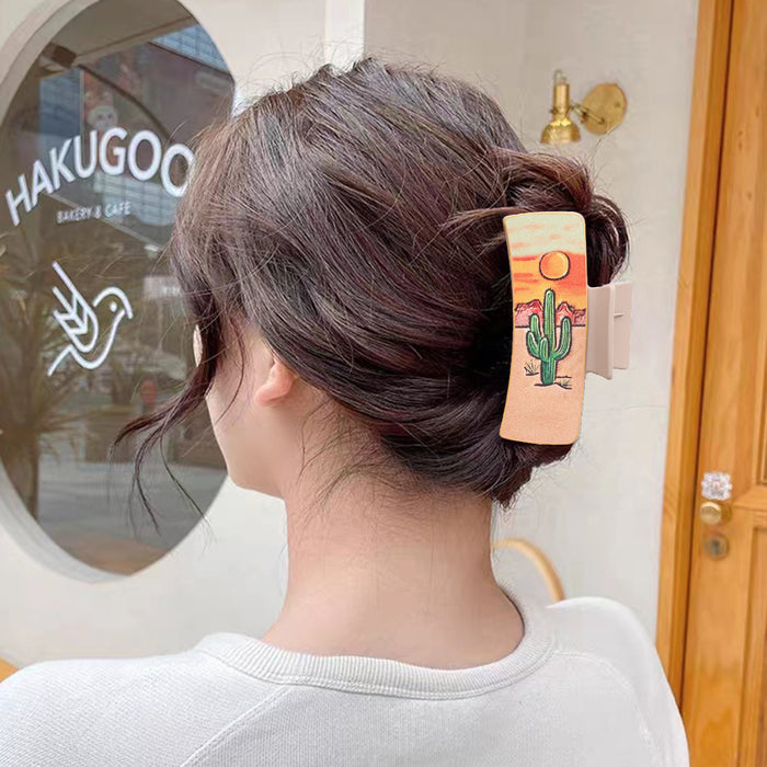 Wholesale Western Denim Wind Sunflower Cactus Leather Women' s Hairpin Grab Clip Shark Clip Plus Earrings Combination