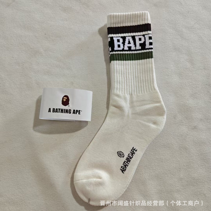 Wholesale Cotton Bape Ape Head Letter Striped Thick High Socks JDC-SK-Kuos003