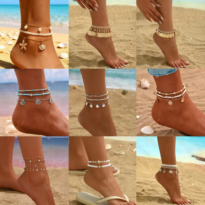Wholesale Retro Shell Pendant Beaded Anklet Fashion Jewelry Accessory MOQ≥2