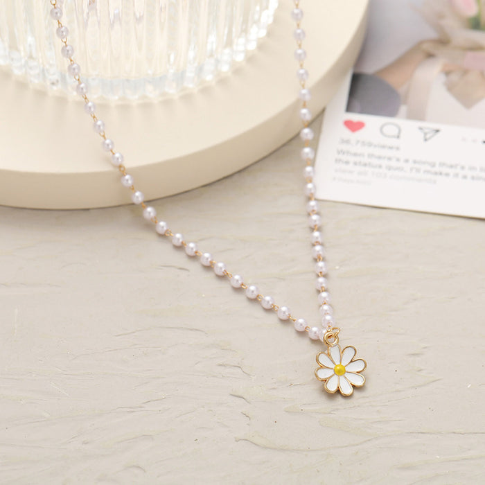 Wholesale pearl flower pendant necklace drop chrysanthemum choker clavicle chain