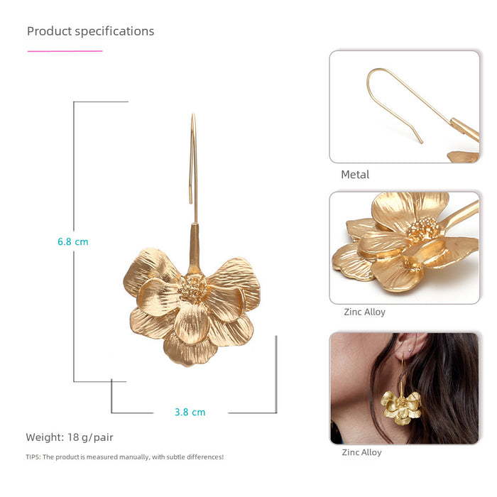Wholesale Vintage long alloy flower earrings, simple and versatile, gold flower ear hooks and earrings